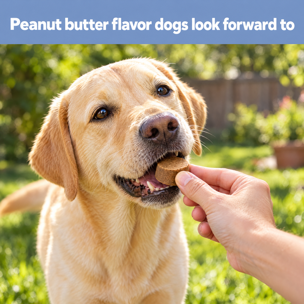 Labrador taking a peanut butter flavor soft chew
